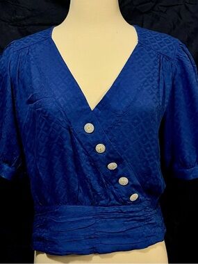Mauve Royal Blue V-Neck Button-Accent Women's Blouse